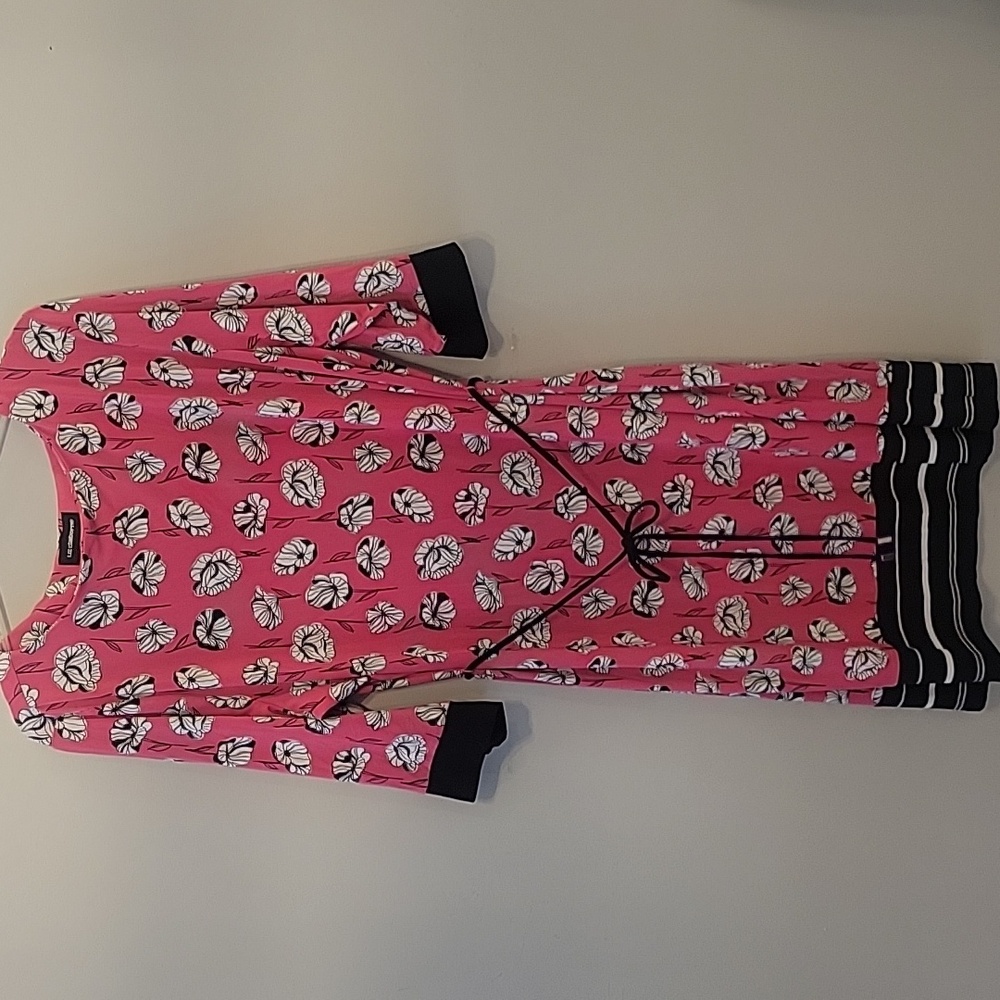 Liz Claiborne women's pink, black white poppy flower print dress size XL